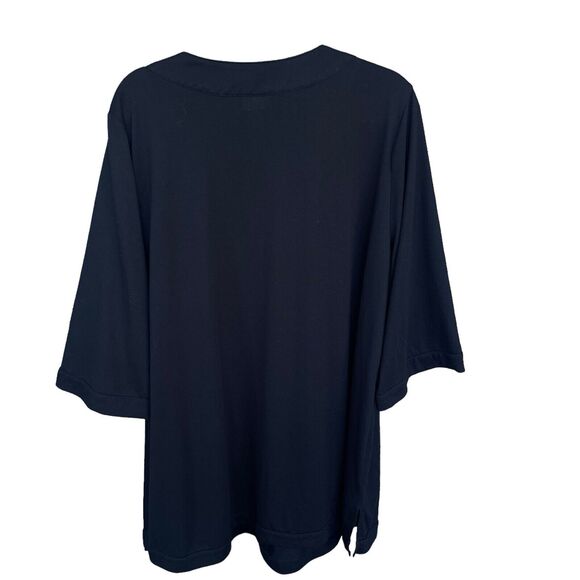 Dotti Blouse Womens Plus Size 1X Black Beaded Deep V 3/4 Sleeve Aztec Boho Tunic - Picture 2 of 10